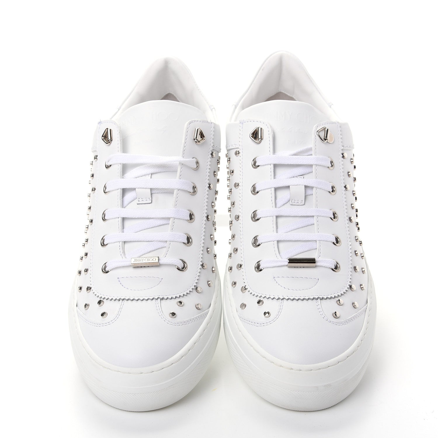 Jimmy Choo Calfskin Studded Mens Ace Sneakers 45 White Silver 5 of 10
