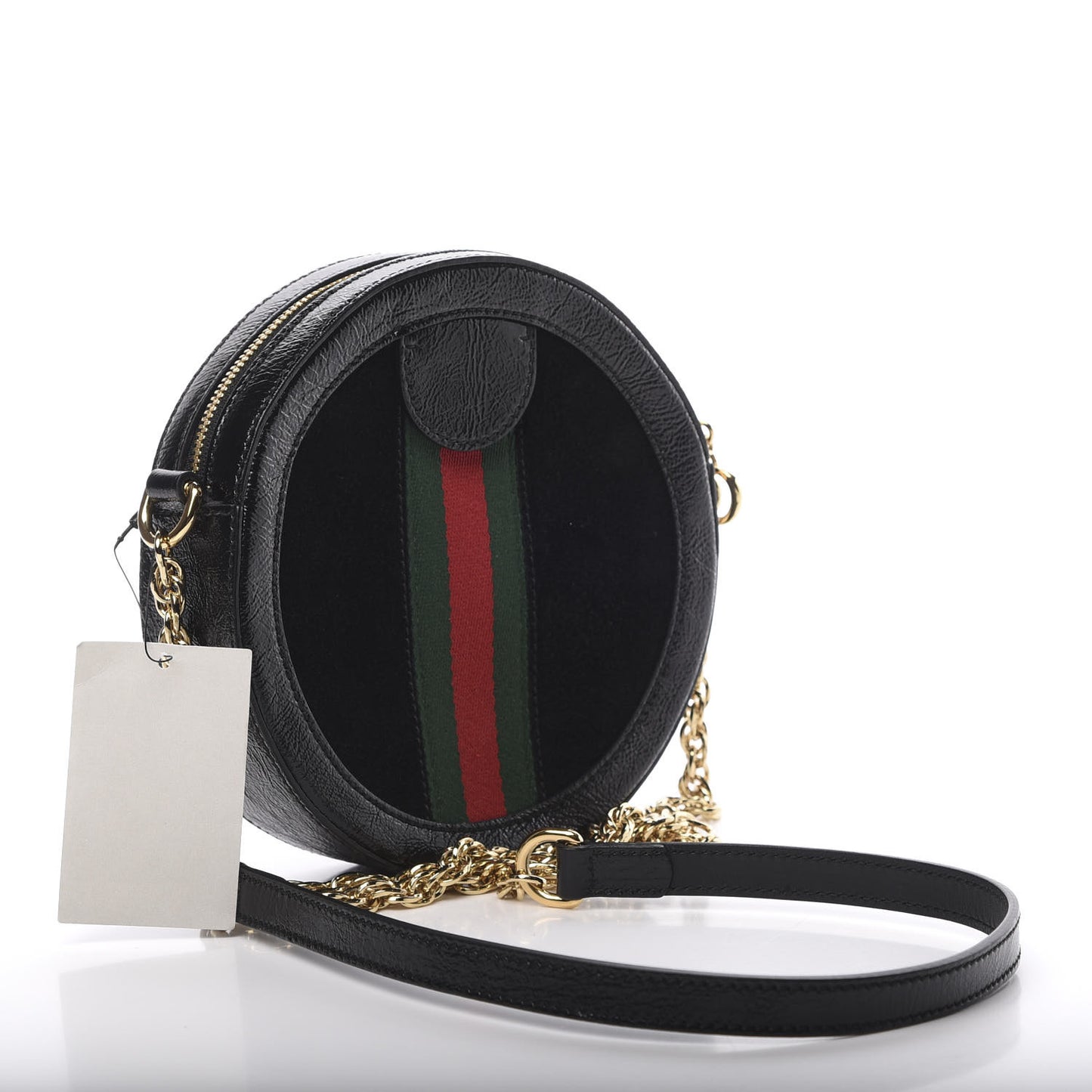 Suede Patent Web Mini Ophidia Round Shoulder Bag Black
