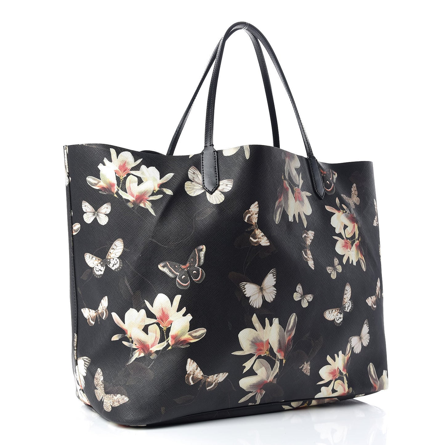 Textured Coated Canvas Magnolia and Moth Print Large Antigona Tote