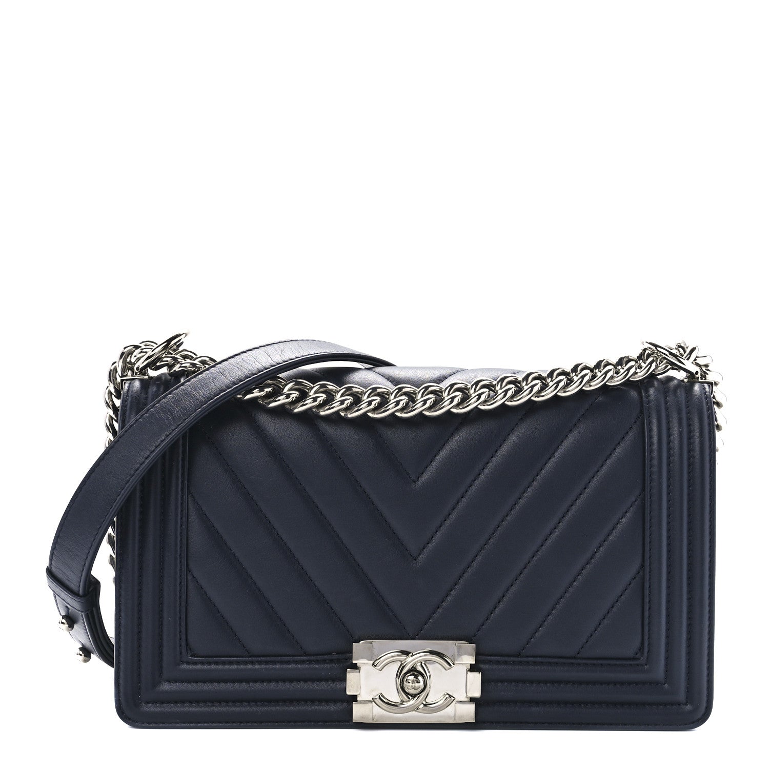Chanel Lambskin Chevron Quilted Medium Boy Flap Navy Blue 1 of 11