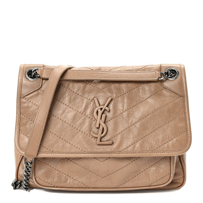 Saint Laurent Crinkled Calfskin Matelasse Monogram Medium Niki Chain Satchel Dark Toffee 1 of 10