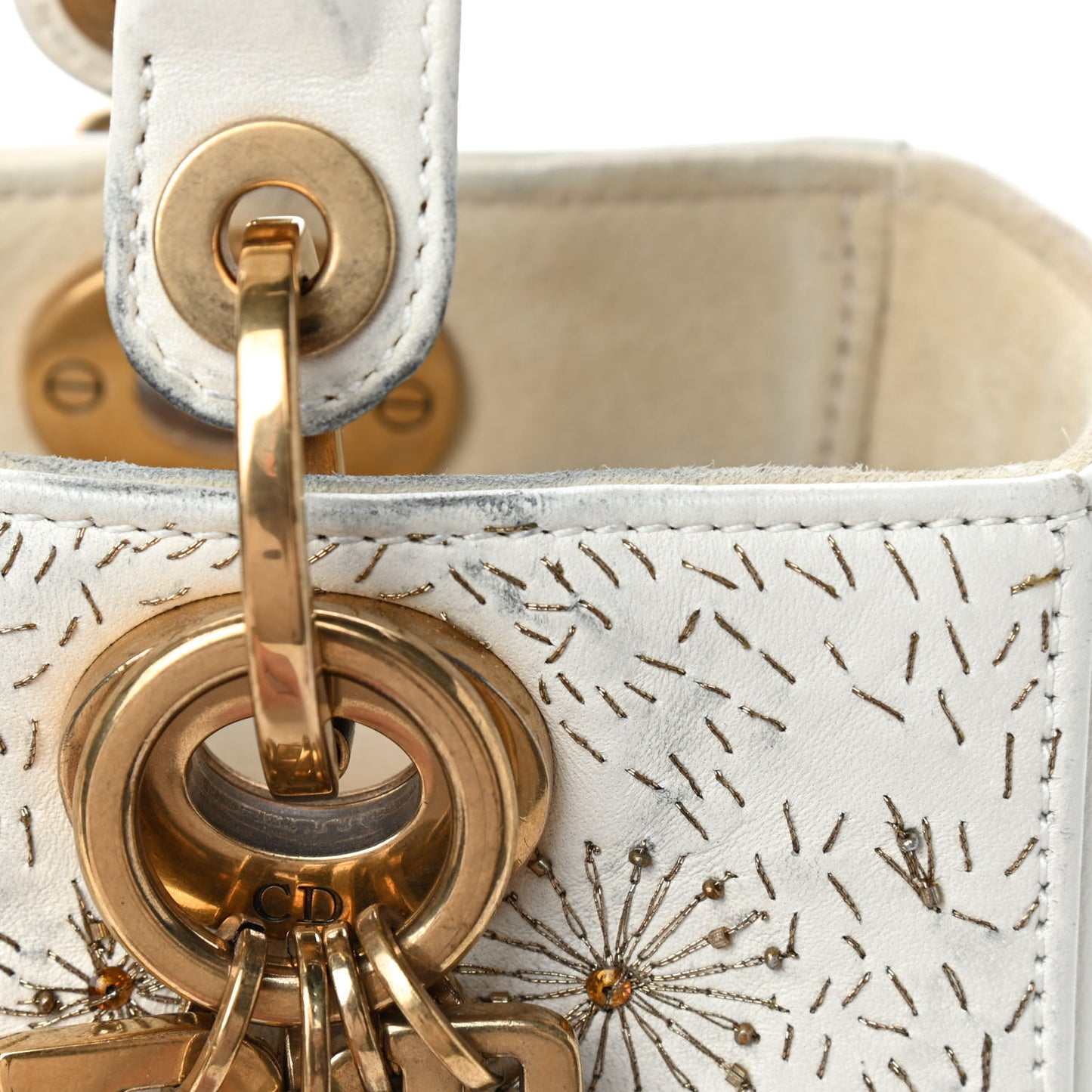 Smooth Calfskin Embroidered The Moon in My Eyes Medium Lady Dior White