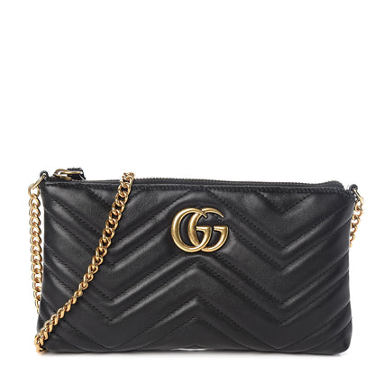 Gucci Calfskin Matelasse Mini GG Marmont Chain Bag Black 1 of 12