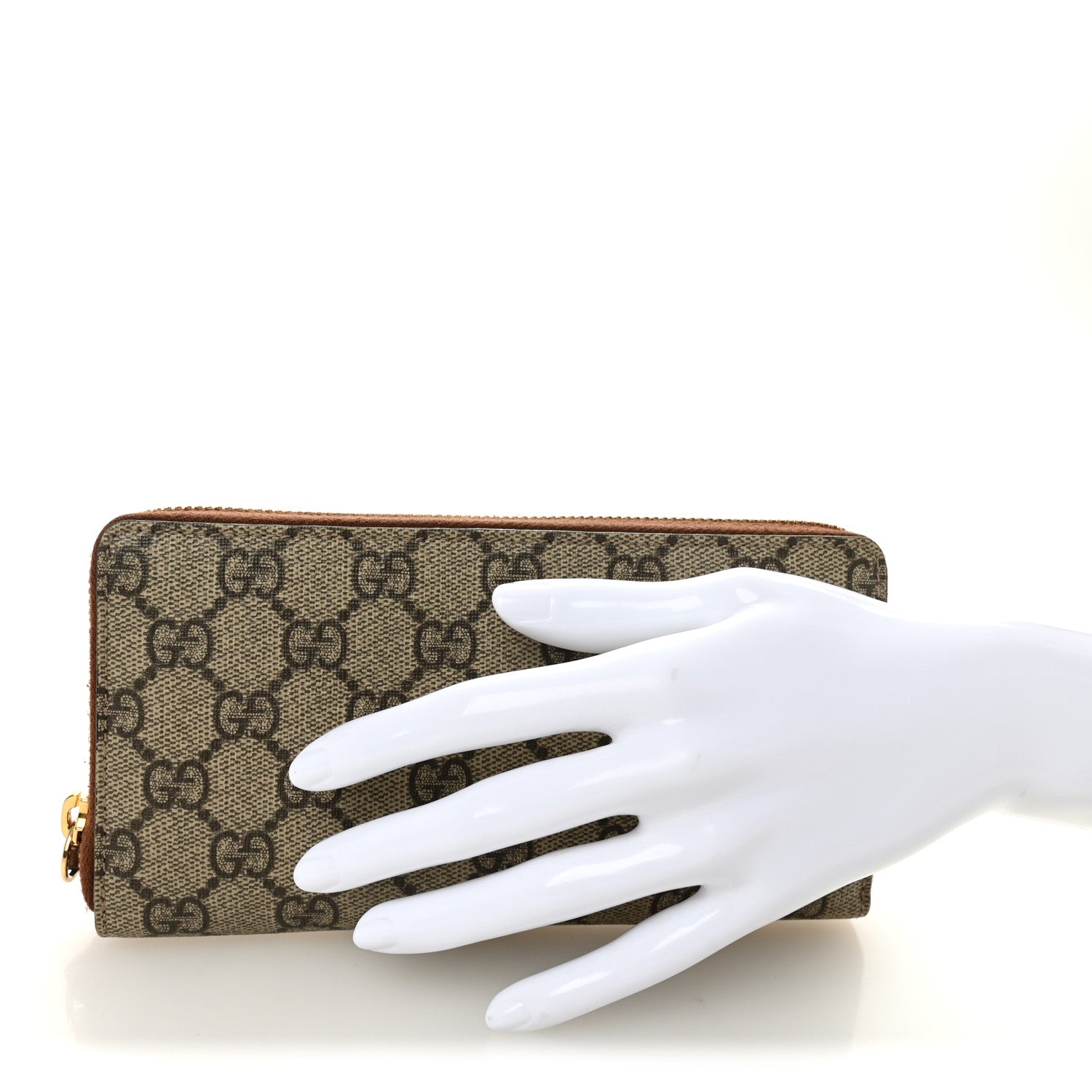 Gucci GG Supreme Monogram Cuoio Toscano Zip Around Wallet Beige Ebony Cuir 2 of 7