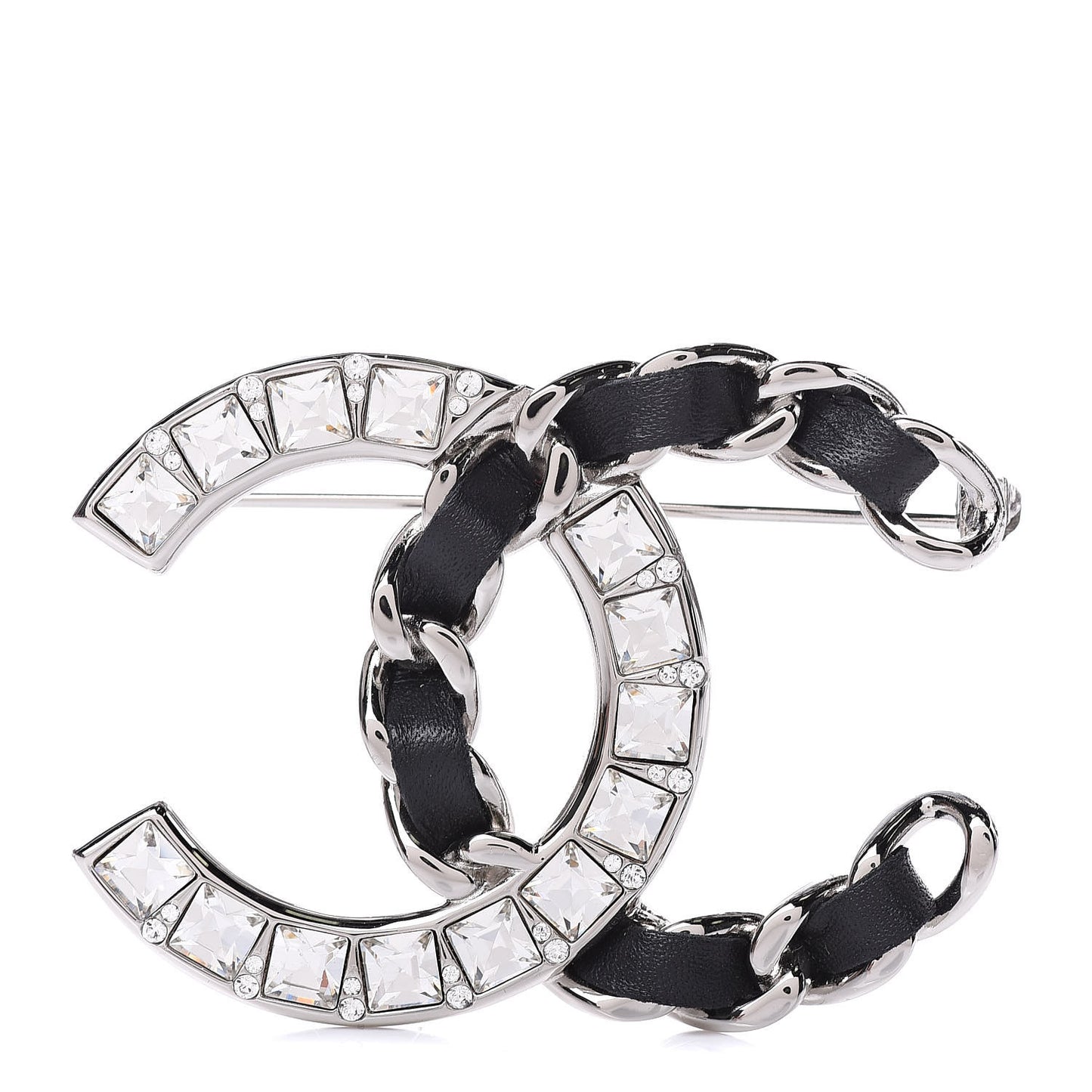 Lambskin Baguette Crystal CC Brooch Black Silver
