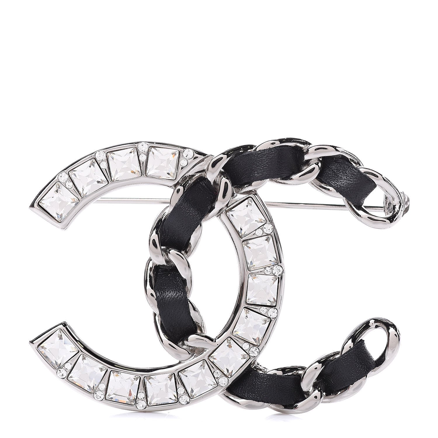 Chanel Lambskin Baguette Crystal CC Brooch Black Silver 1 of 5