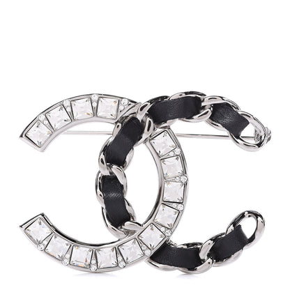 Chanel Lambskin Baguette Crystal CC Brooch Black Silver 1 of 5