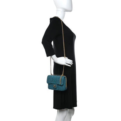 Chanel Tweed Enamel Quilted Pending CC Mini Square Flap Blue Green 2 of 9