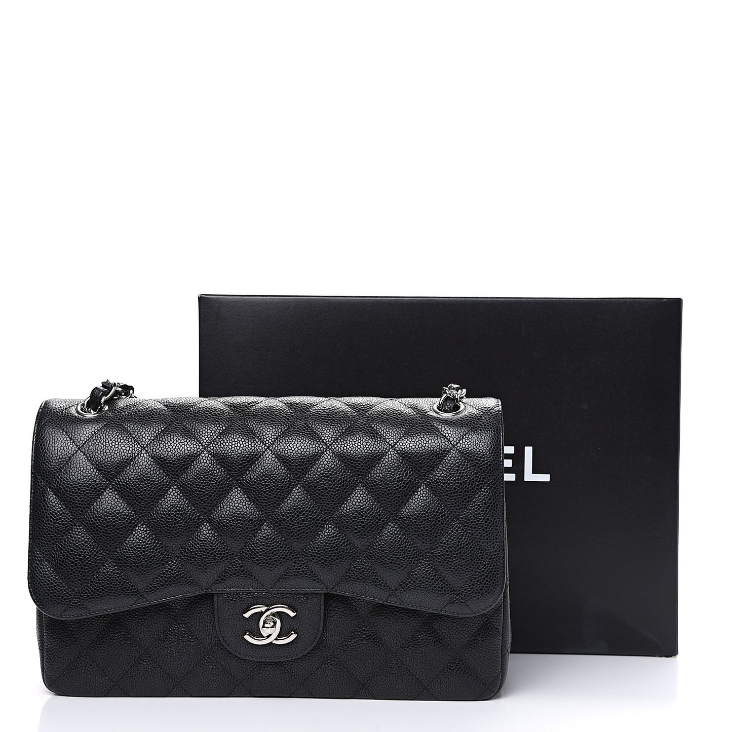 Caviar Quilted Jumbo Double Flap Black