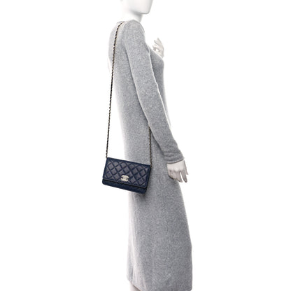 Chanel Caviar Quilted Crystal CC Wallet On Chain WOC Navy 2 of 9
