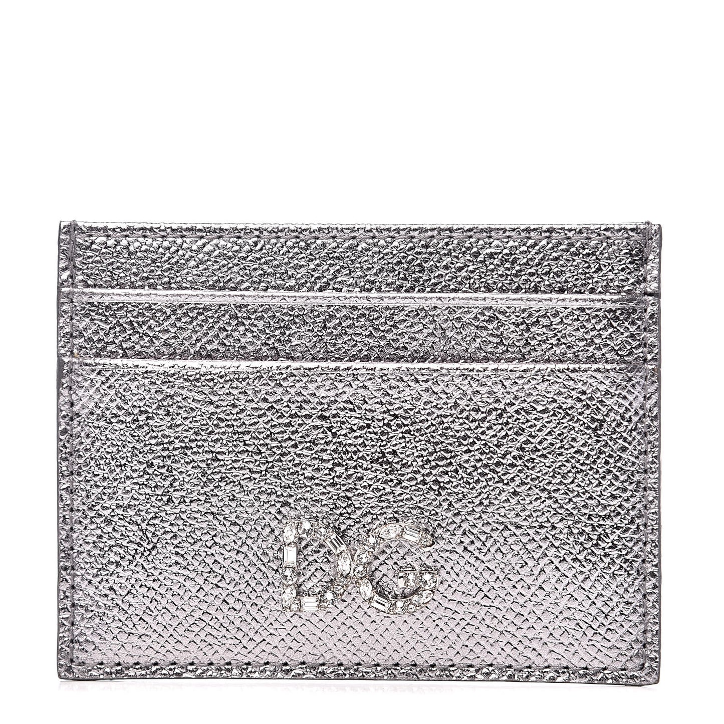Metallic Dauphine Embellished Logo Zip Card Holder Argento