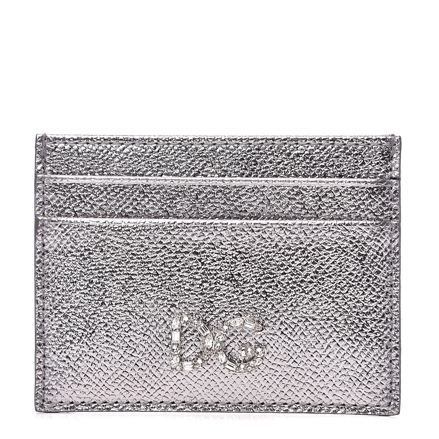 Dolce & Gabbana Metallic Dauphine Embellished Logo Zip Card Holder Argento 1 of 7