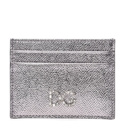 Dolce & Gabbana Metallic Dauphine Embellished Logo Zip Card Holder Argento 1 of 7