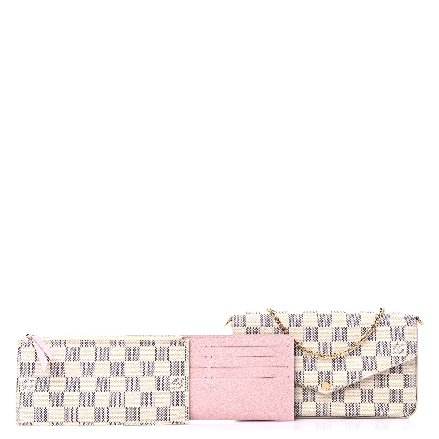 Louis Vuitton Damier Azur Pochette Felicie Chain Wallet Rose Ballerine 1 of 10
