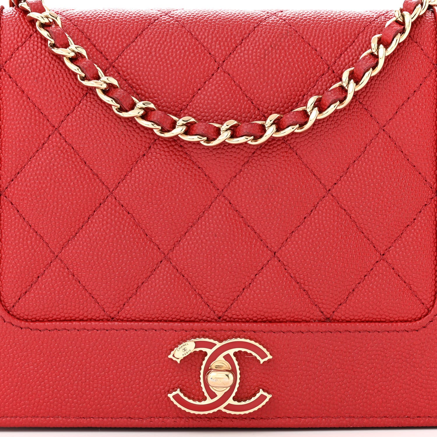 Chanel Caviar Quilted Vintage Mademoiselle Wallet On Chain WOC Red 9 of 11