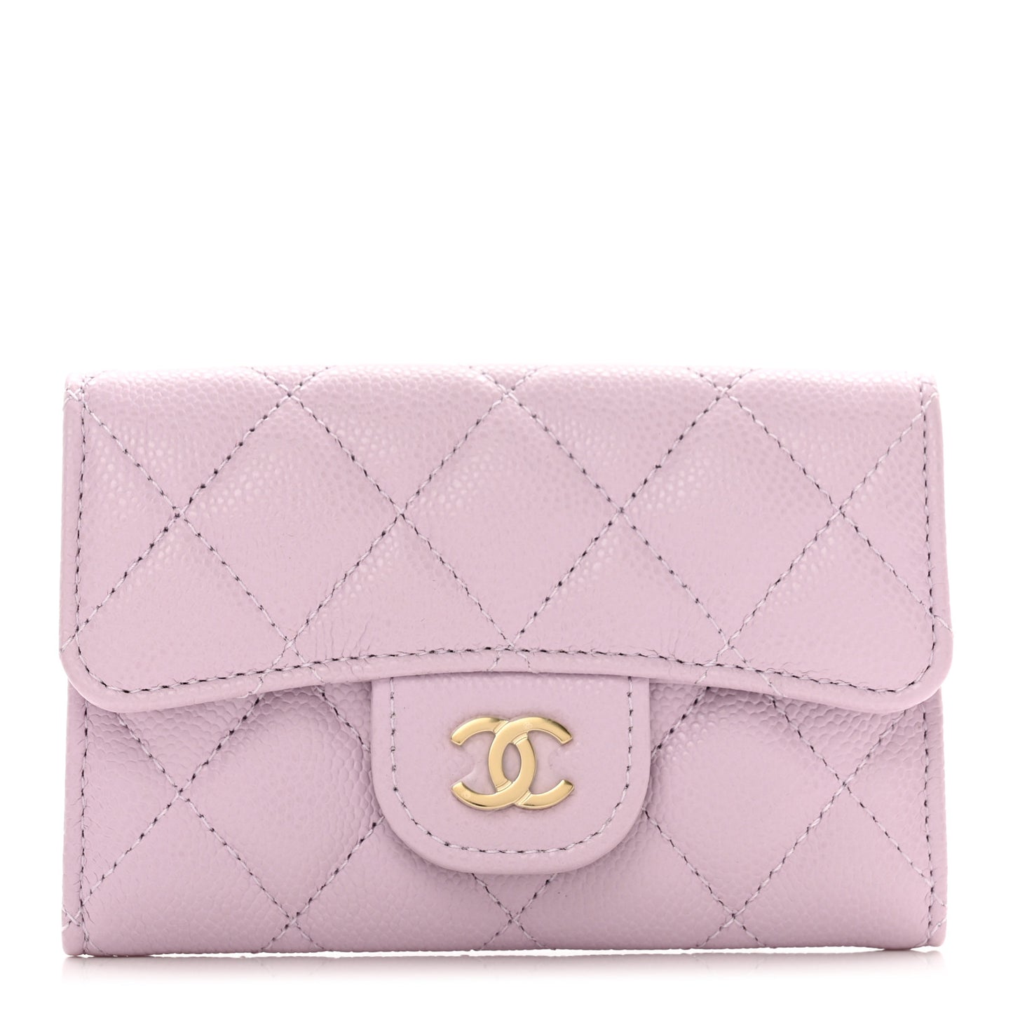 Caviar Quilted Flap Card Holder Wallet Light Purple