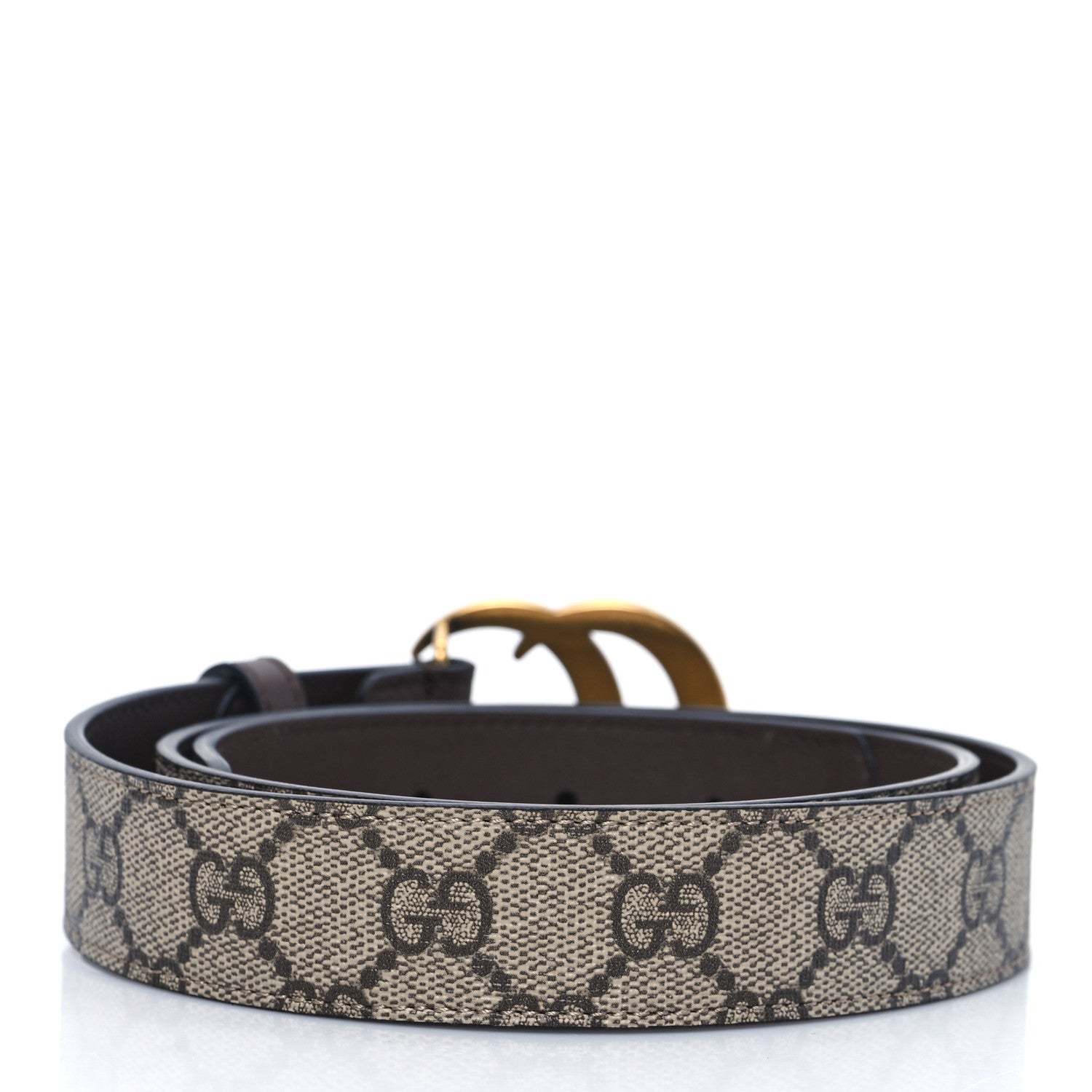 Gucci GG Supreme Monogram Matte Plutone Calfskin Double G 30mm Belt 85 34 Beige Ebony New Acero 2 of 5