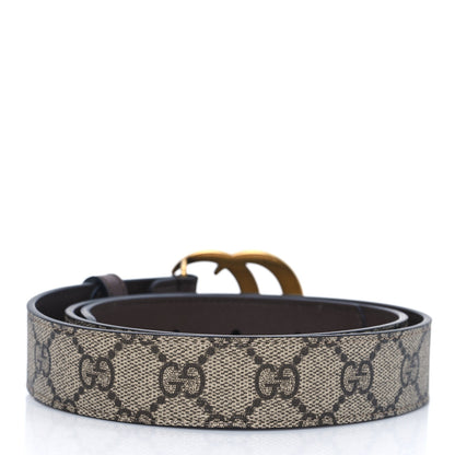 Gucci GG Supreme Monogram Matte Plutone Calfskin Double G 30mm Belt 85 34 Beige Ebony New Acero 2 of 5