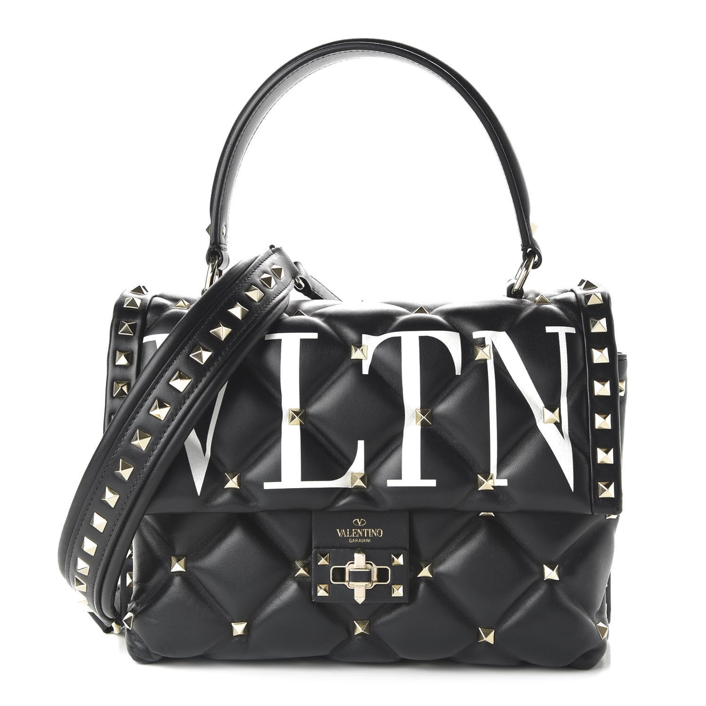Lambskin VLTN Print Candystud Top Handle Bag Black