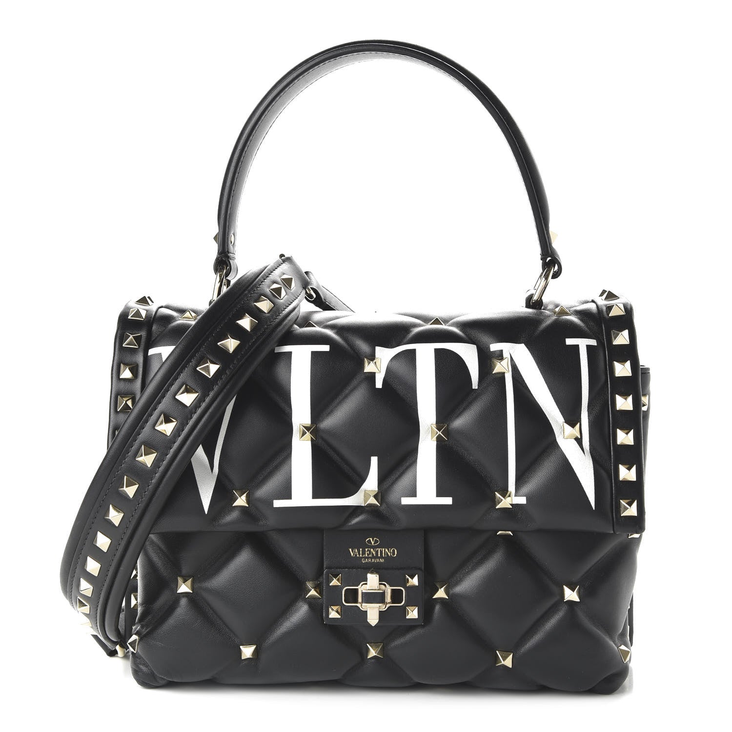 Valentino Garavani Lambskin VLTN Print Candystud Top Handle Bag Black 1 of 9