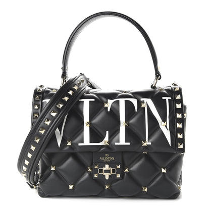 Valentino Garavani Lambskin VLTN Print Candystud Top Handle Bag Black 1 of 9