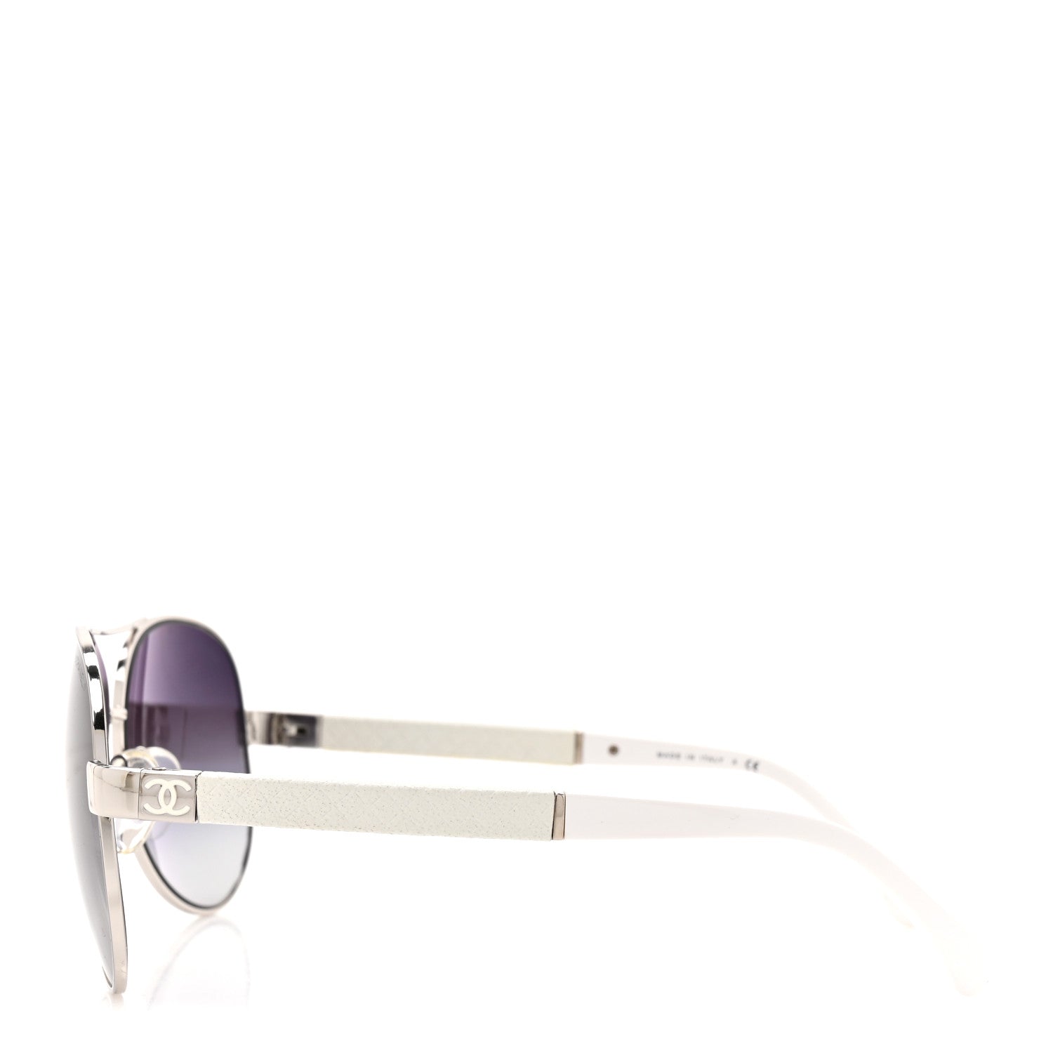 Chanel Lambskin Quilted CC Aviator Sunglasses 4195-Q White Silver 3 of 8