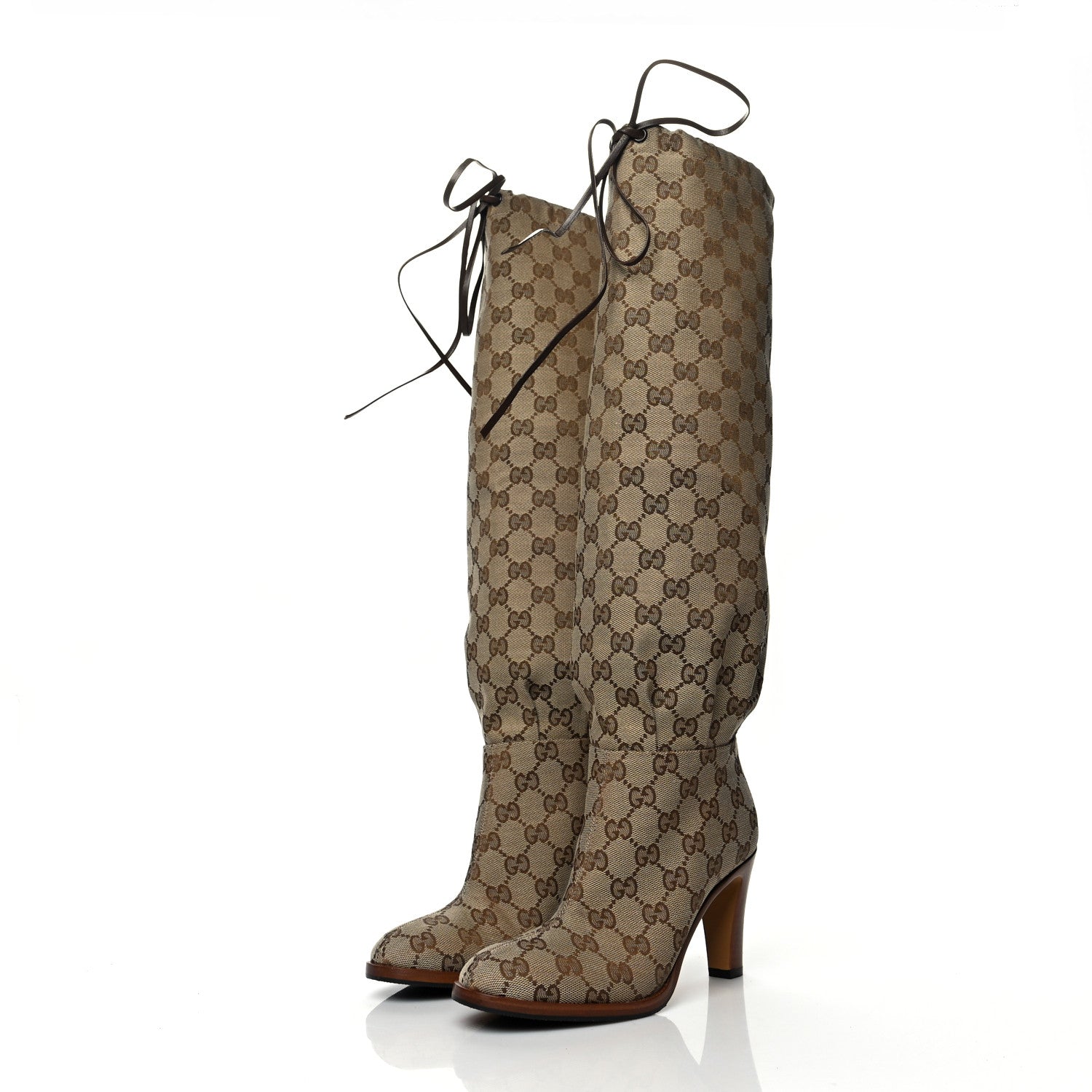 Gucci Monogram Lisa Mid Heel Boots 35 Beige Ebony 3 of 7