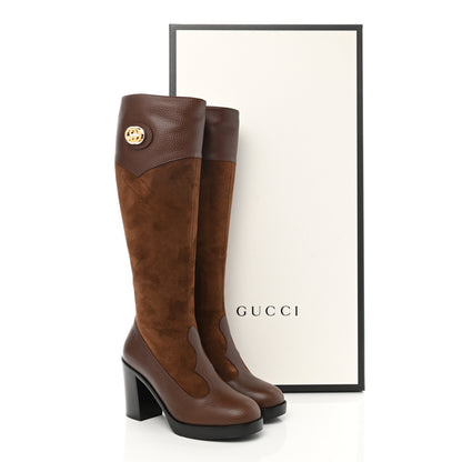 Gucci Austin Calfskin Super Softy Suede Interlocking G Knee High Boots 36.5 Brown Mahogany 10 of 10