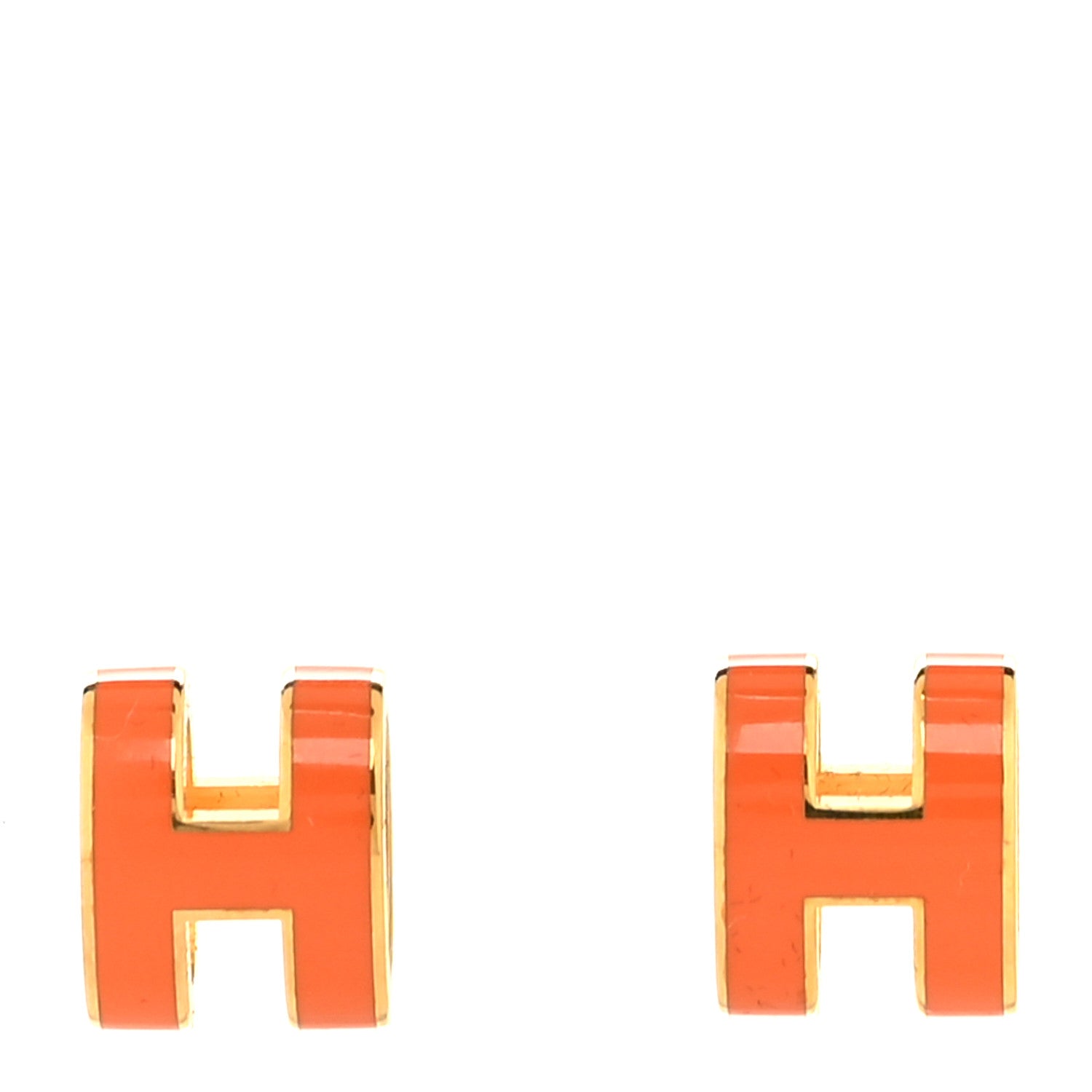 Hermes Gold Lacquered Mini Pop H Earrings Orange Fonce 1 of 5