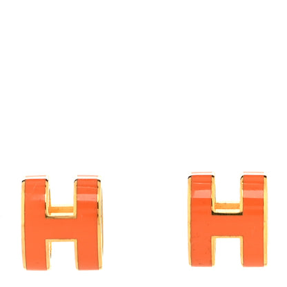 Hermes Gold Lacquered Mini Pop H Earrings Orange Fonce 1 of 5