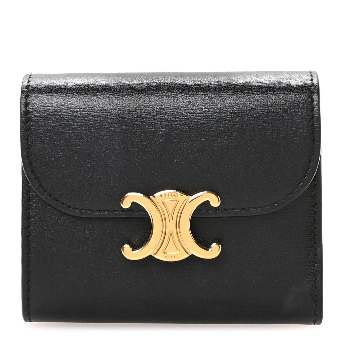 Shiny Calfskin Small Triomphe Wallet Black