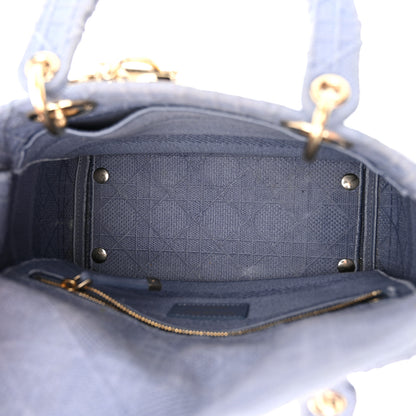 Christian Dior Canvas Embroidered Cannage Medium Lady D-Lite Blue 5 of 12