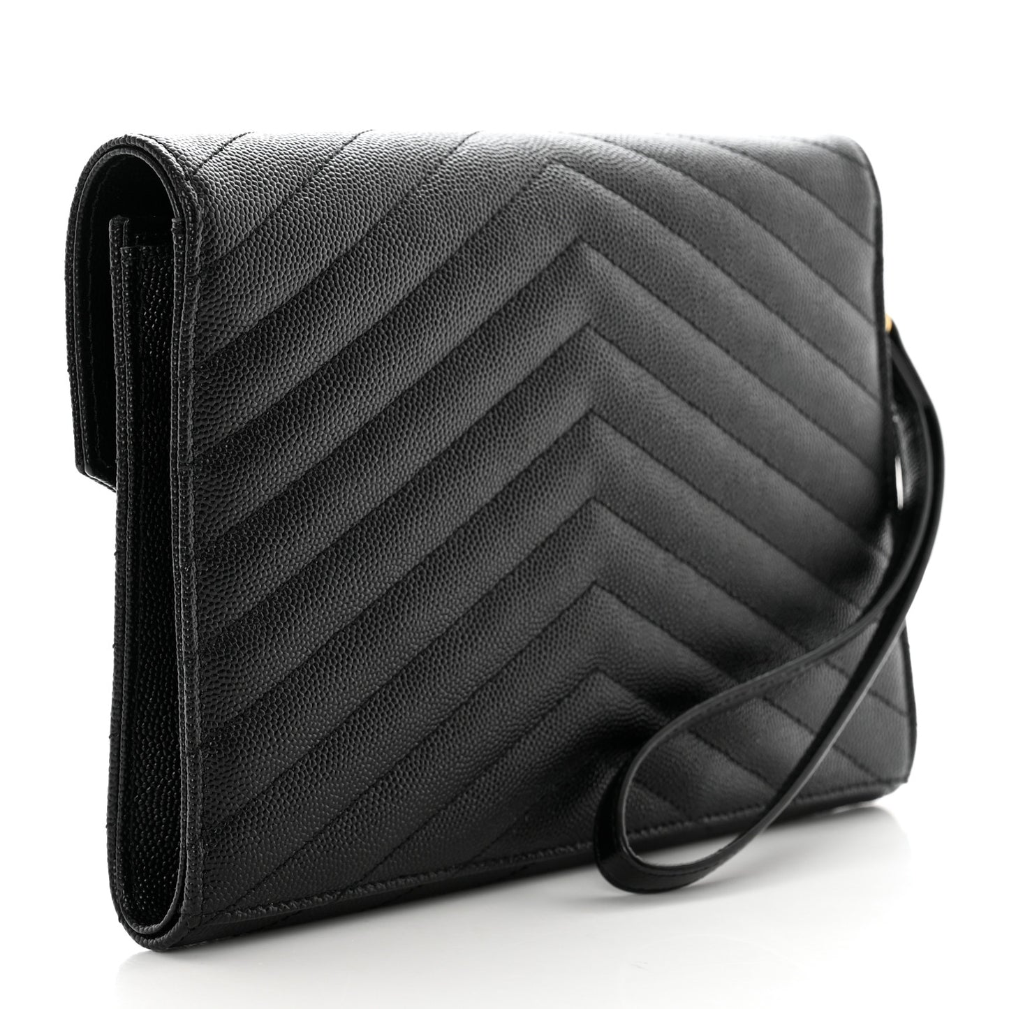 Grain De Poudre Matelasse Chevron Monogram Envelope Clutch Black