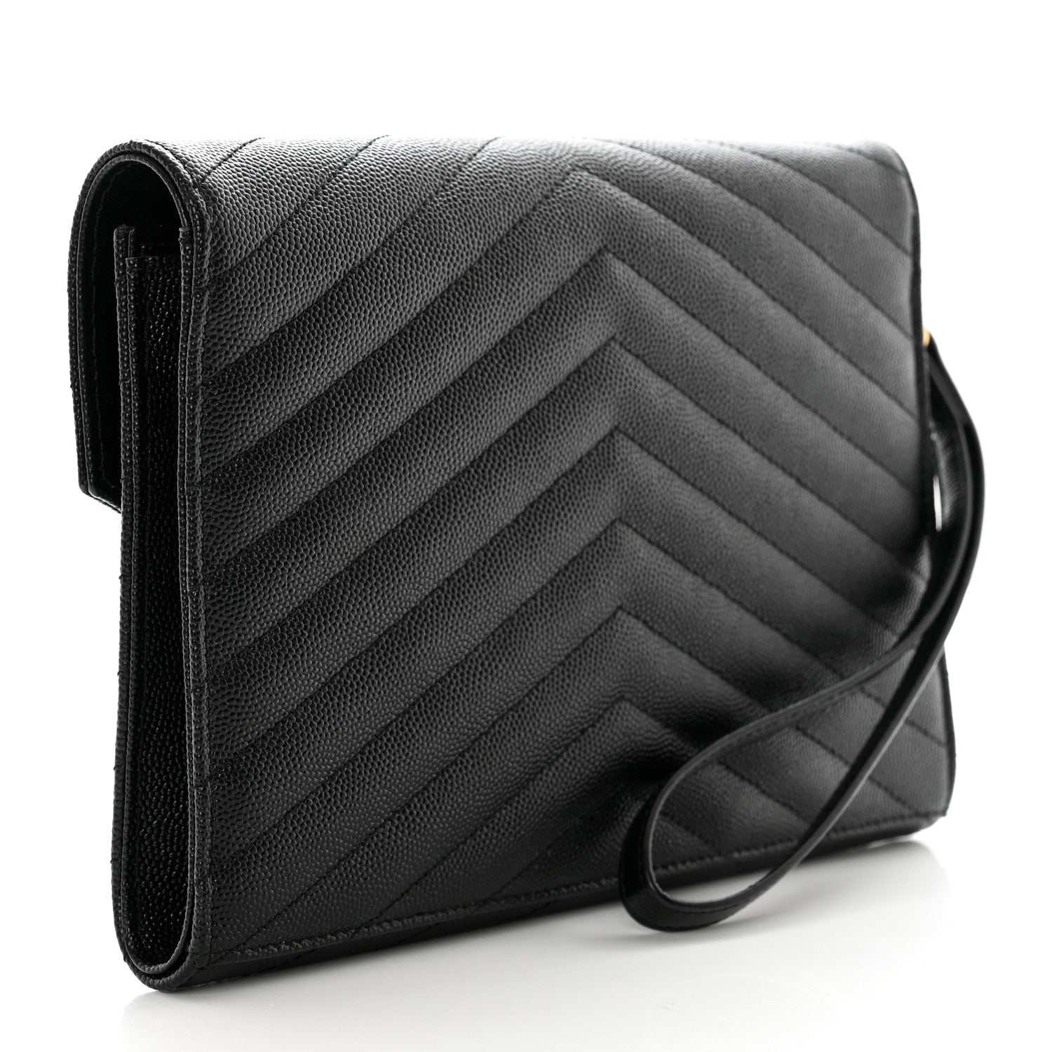 Saint Laurent Grain De Poudre Matelasse Chevron Monogram Envelope Clutch Black 3 of 9