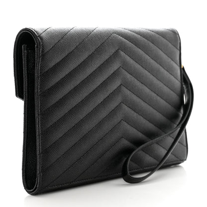 Saint Laurent Grain De Poudre Matelasse Chevron Monogram Envelope Clutch Black 3 of 9