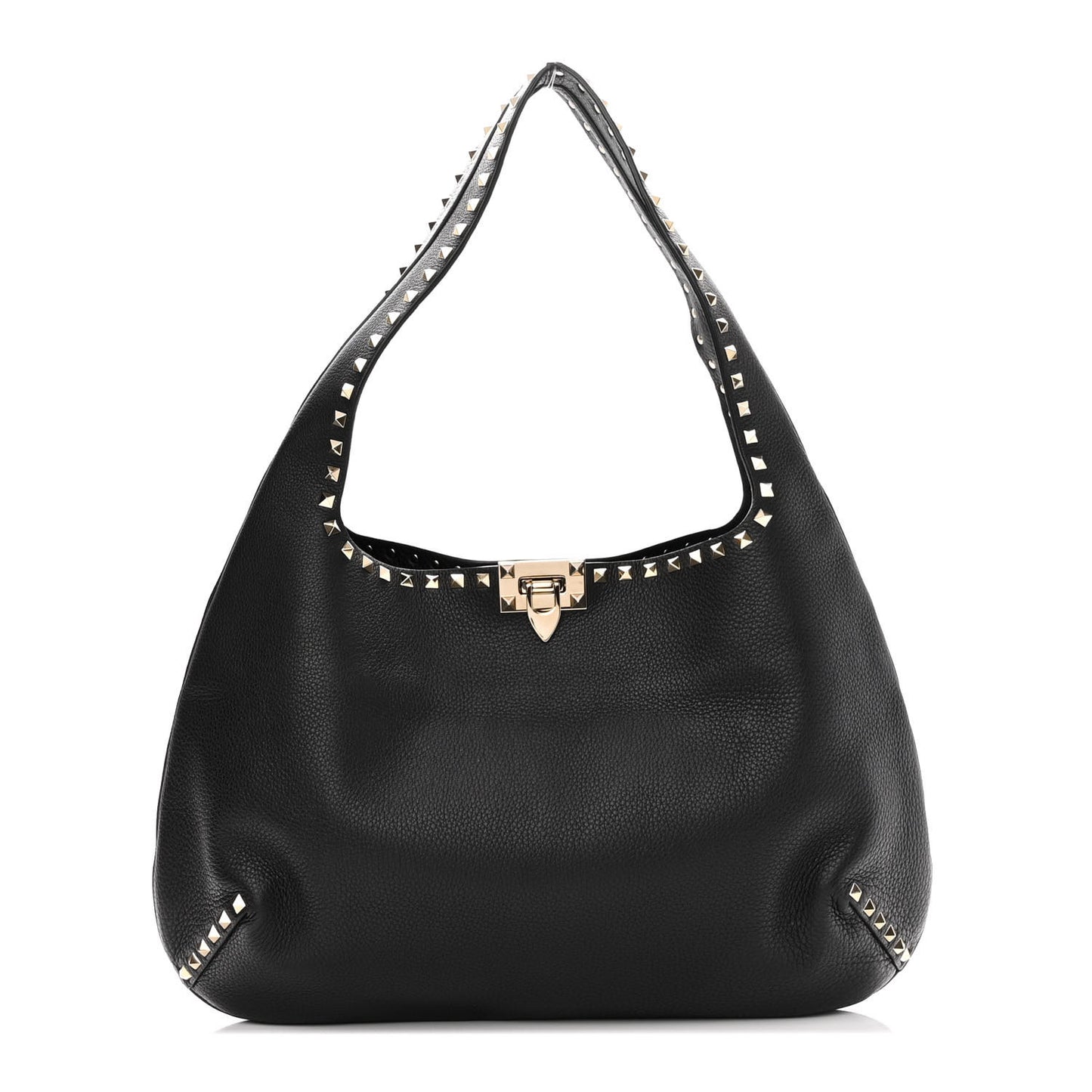 Grained Calfskin Large Rockstud Hobo Black