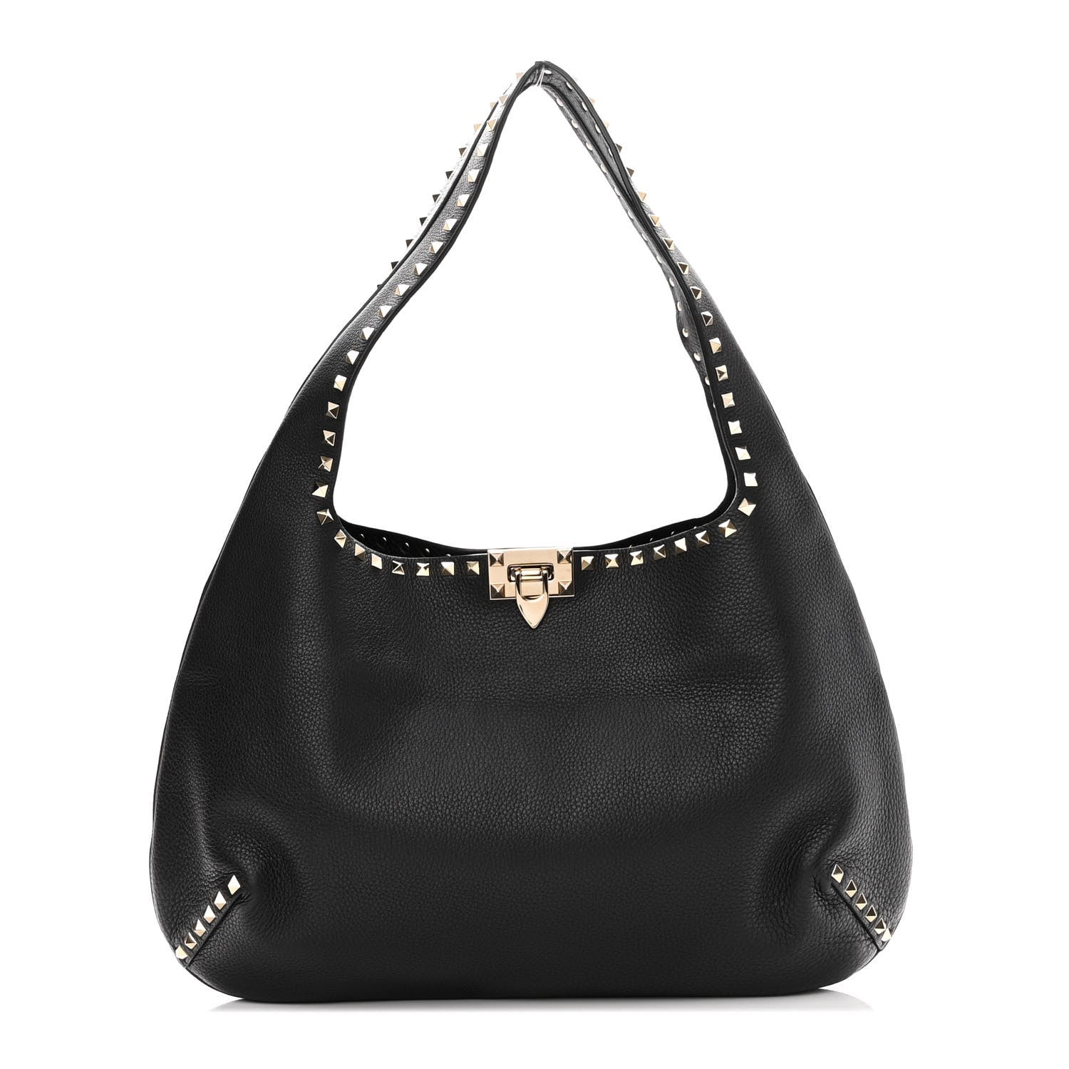 Valentino Garavani Grained Calfskin Large Rockstud Hobo Black 1 of 9