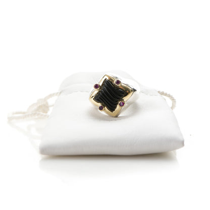 David Yurman Sterling Silver 18K Yellow Gold Ruby Black Onyx 14mm Quatrefoil Ring 6.75 5 of 5