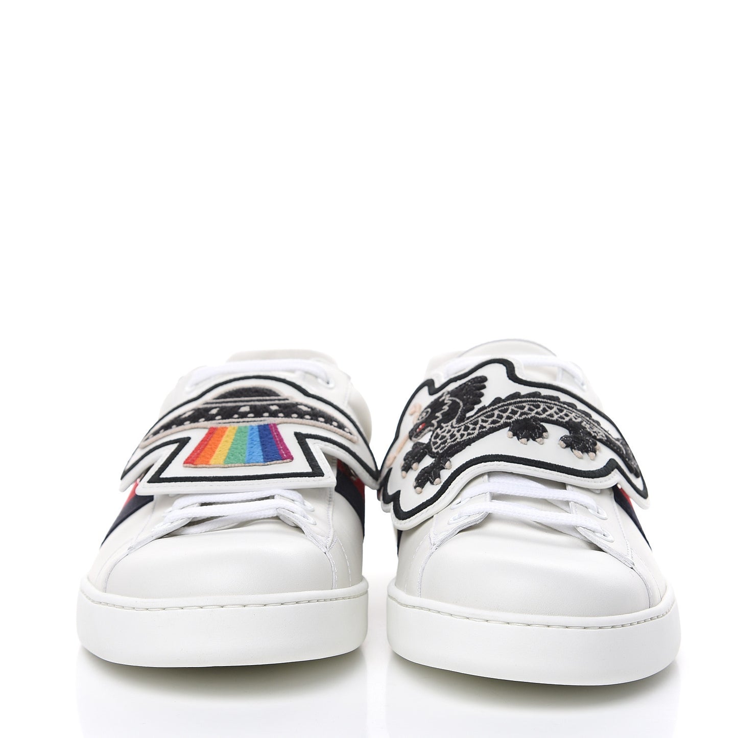 Calfskin Ayers Web UFO Dragon Embroidered Mens Ace Sneakers 12 White