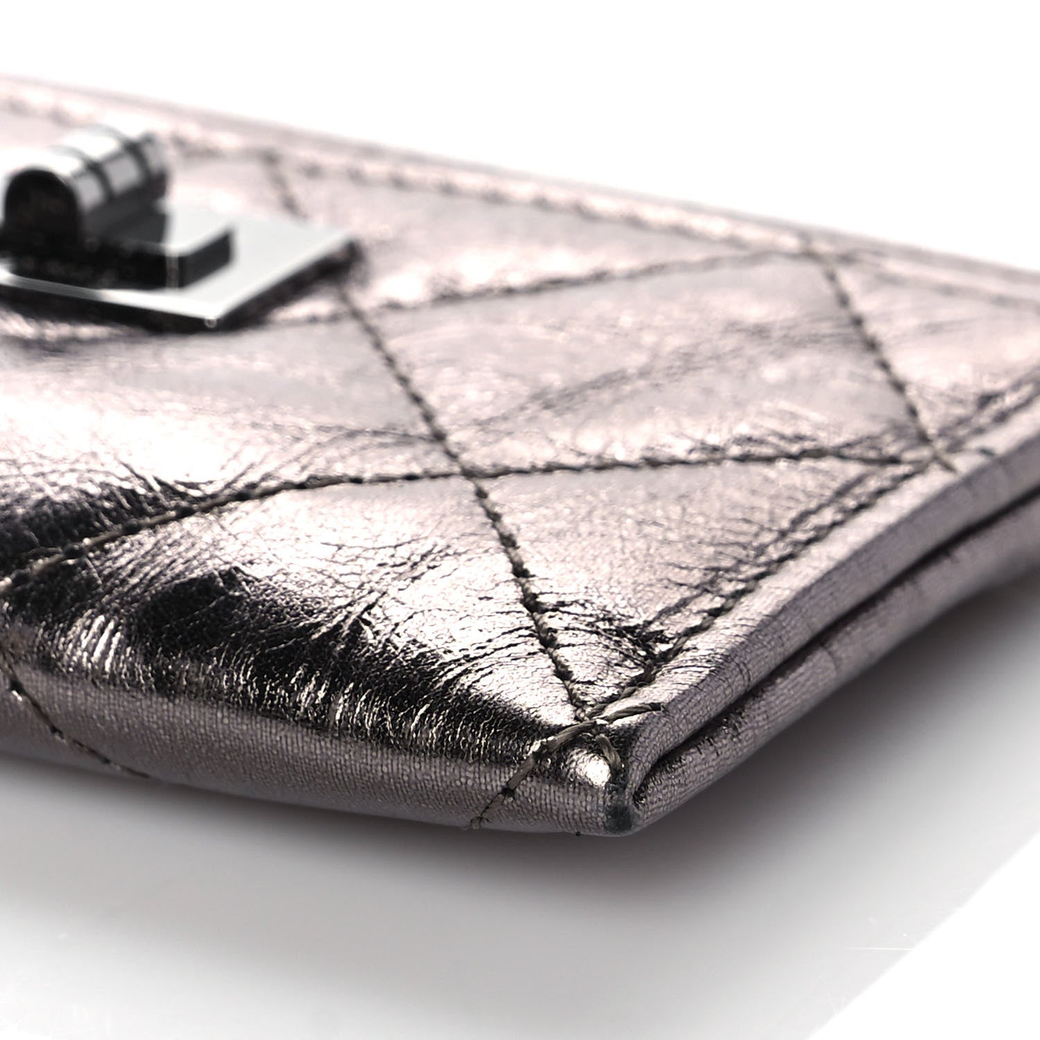 Chanel Metallic Aged Calfskin Quilted Reissue Card Holder Silver 6 of 10