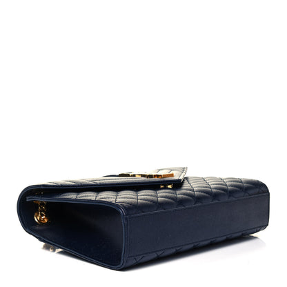 Saint Laurent Grain De Poudre Textured Mixed Matelasse Triquilt Medium Monogram Satchel Deep Marine 3 of 7