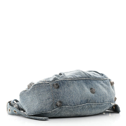 Balenciaga Washed Frayed Denim Crystal Small Le Cagole Shoulder Bag Blue 4 of 16