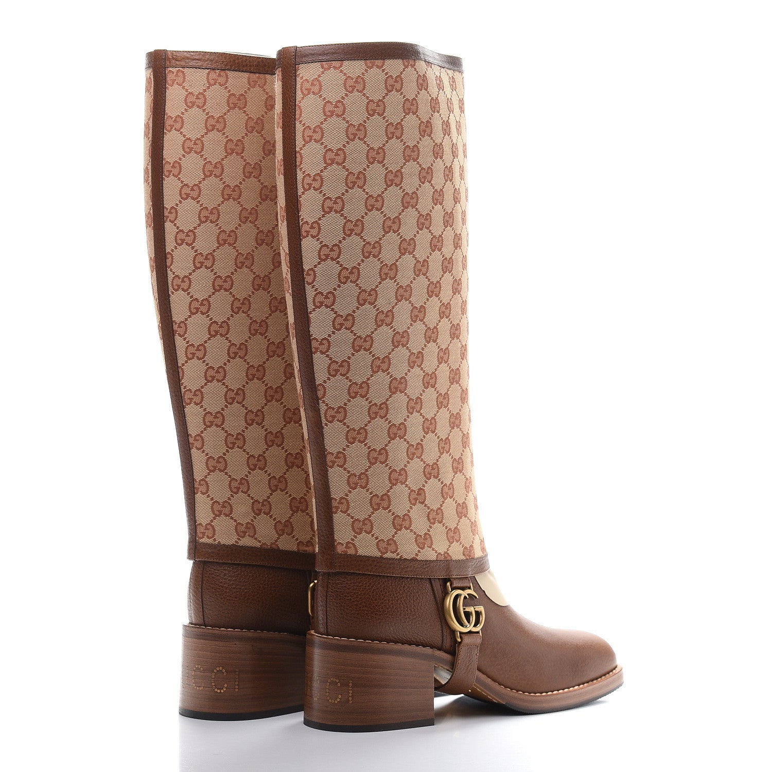 Gucci GG Monogram Calfskin Lola Tall Boots 40 Beige Ruggine Cuir 4 of 8