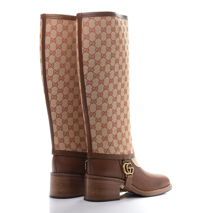 Gucci GG Monogram Calfskin Lola Tall Boots 40 Beige Ruggine Cuir 4 of 8