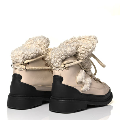 Chanel Calfskin Shearling CC Lace Up Boots 37.5 Light Beige Ivory 4 of 8