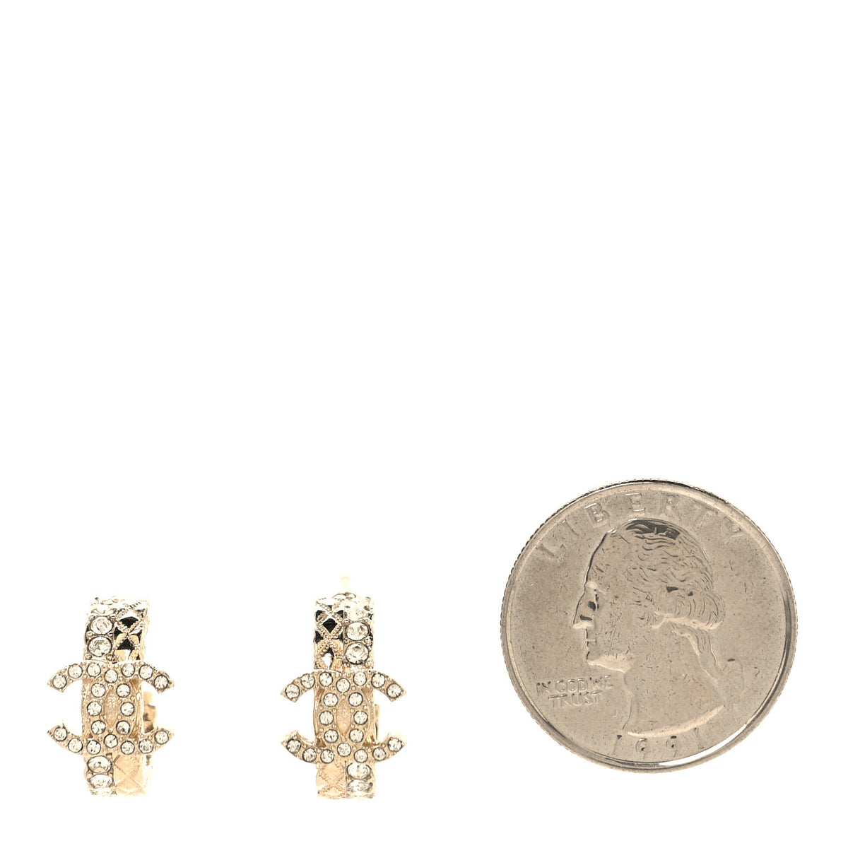 Metal Crystal Quilted CC Hoop Earrings  Gold