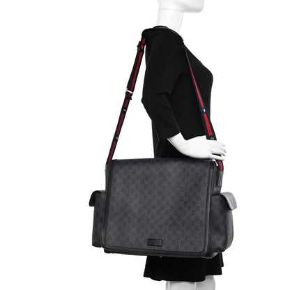 Gucci GG Supreme Monogram Web Messenger Diaper Bag Black Grey 2 of 13
