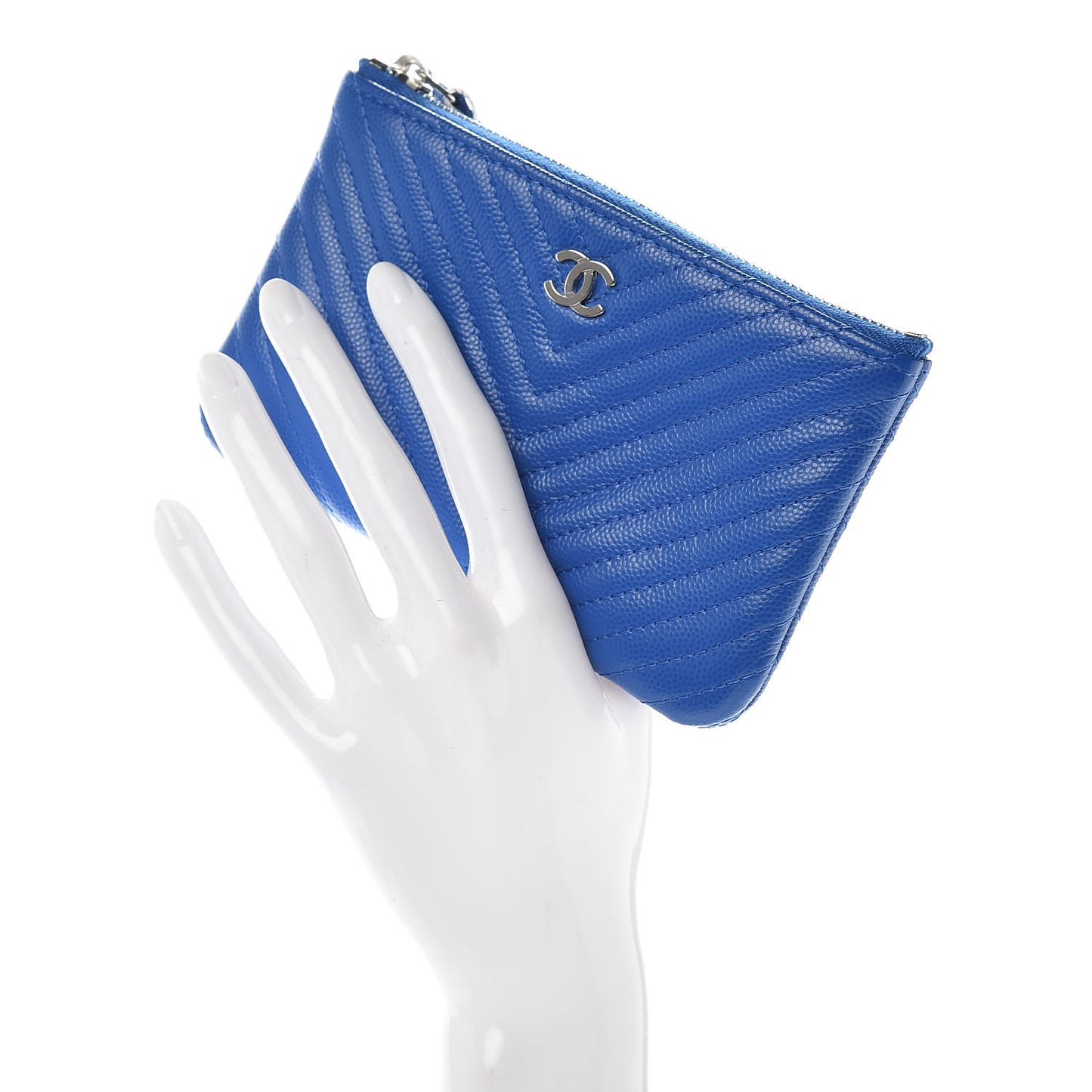 Caviar Chevron Quilted Small Cosmetic Case Blue