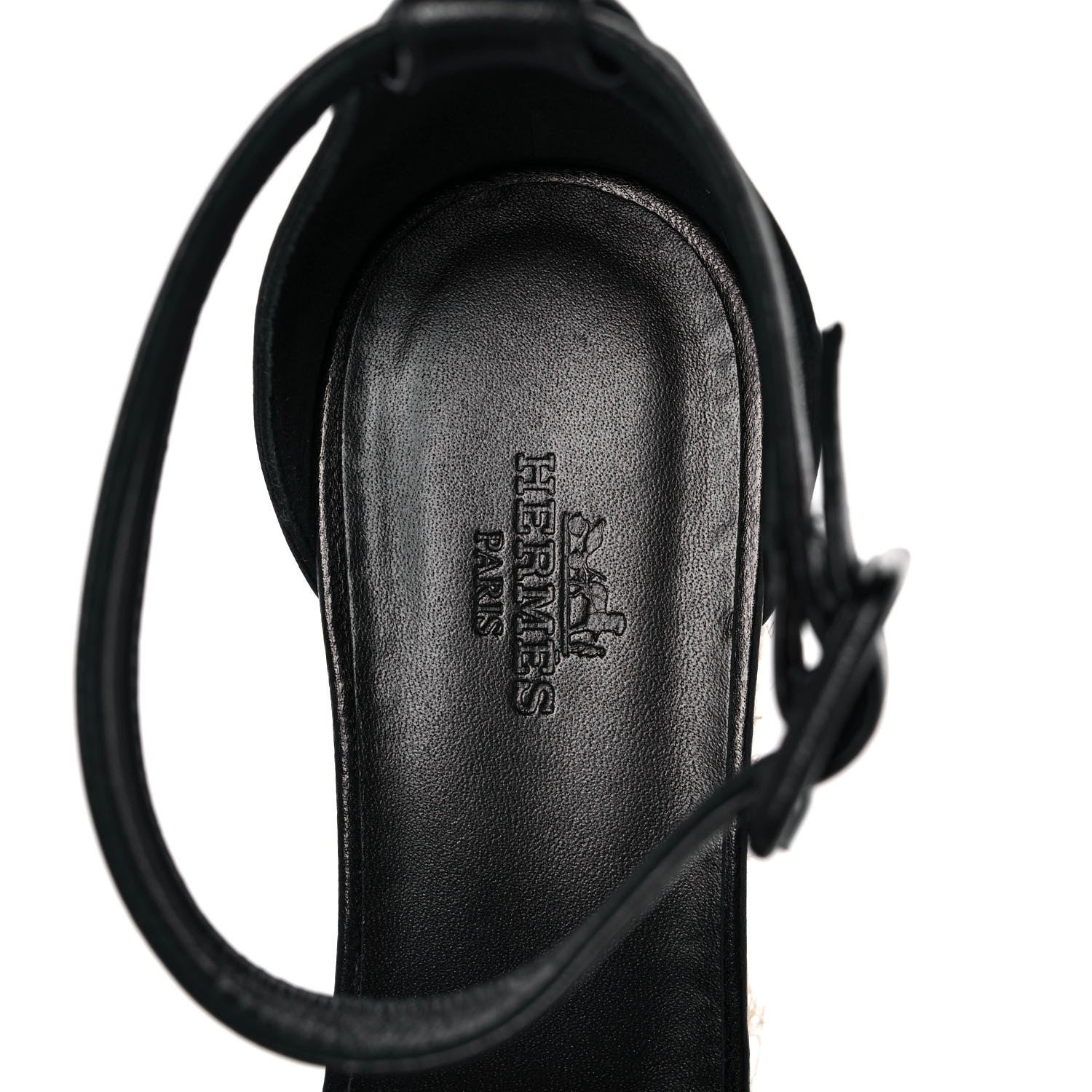 Hermes Goatskin Elda Espadrille Wedge Sandals 37 Black 7 of 9