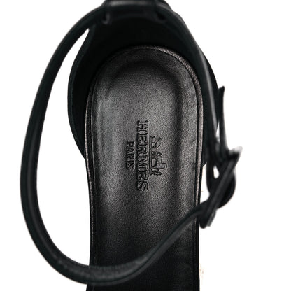 Hermes Goatskin Elda Espadrille Wedge Sandals 37 Black 7 of 9